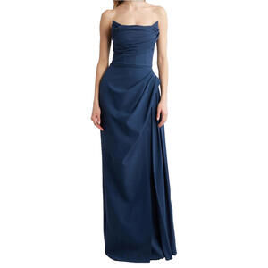 NEW, Chiara Boni La Petite Robe Dotai Draped Strapless Gown Size 52 #LD123